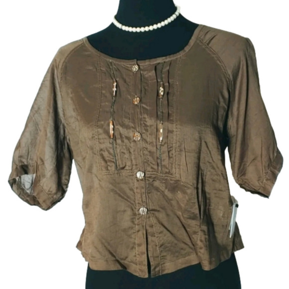 NWT ANIMALE Ladies Chocolate Top / Shirt / Cover up with beaded detail, Size 2 - Picture 1 of 5